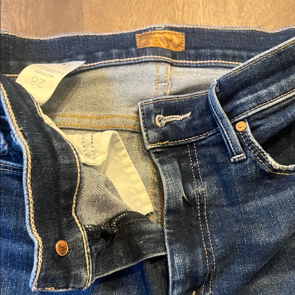 MOTHER Dark Blue Indigo Back-Pocket Jeans - Picture 3 of 8